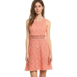 You Are Not Alone Sleeveless Mini Dress Coral Cutout Lace Formal Peekaboo Chic M